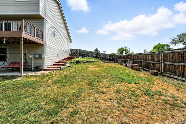 7830 Club Crest Dr, Arvada, CO 80005 - fenced backyard with stairway and a patio