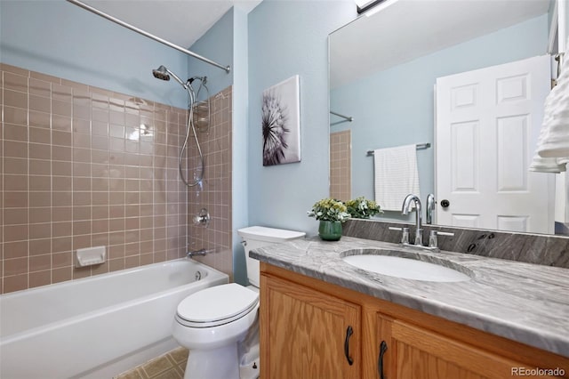 bathroom with toilet, shower / bath combination, and vanity