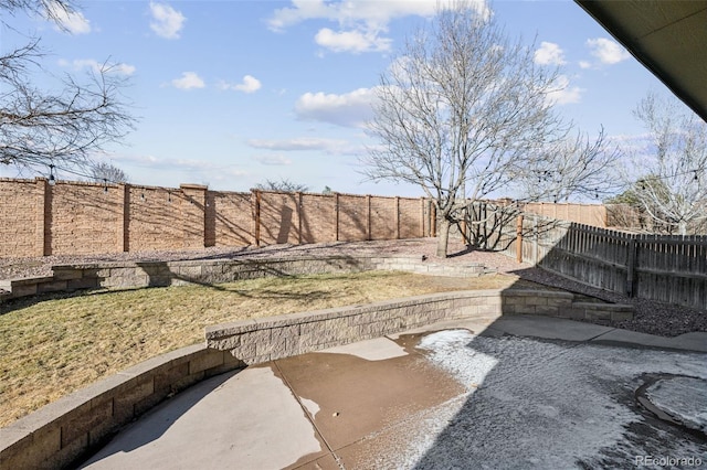 view of yard with a patio area and a fenced backyard