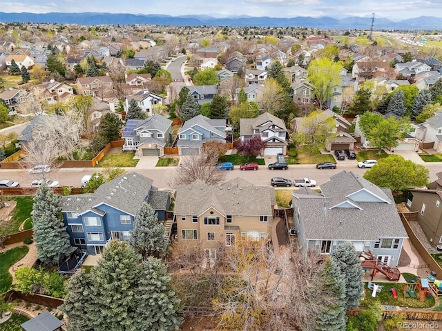 aerial view featuring a residential view and a mountain view