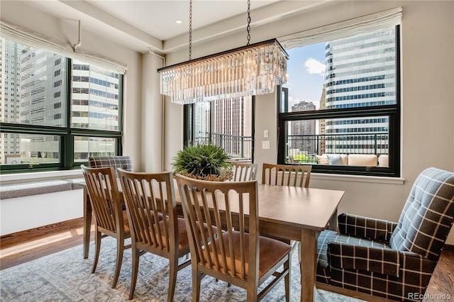 dining space with hardwood / wood-style flooring