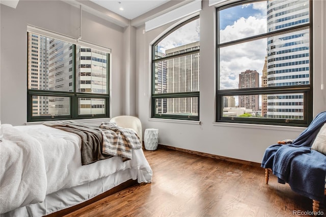 bedroom with hardwood / wood-style flooring