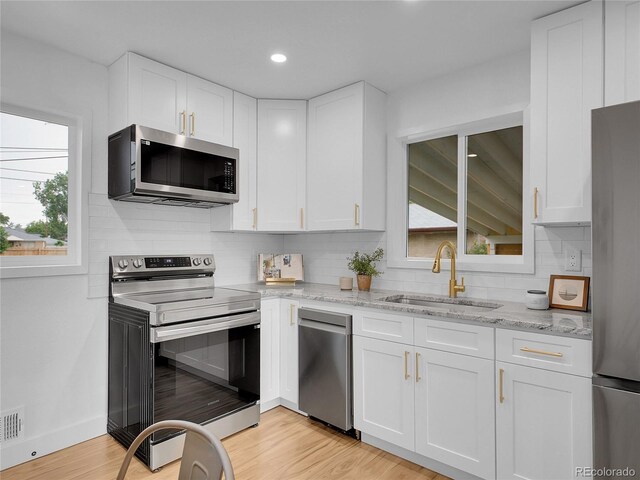 7126 Joan St, Denver, CO 80221 - kitchen with appliances with stainless steel finishes, plenty of natural light, a sink, decorative backsplash, and recessed lighting