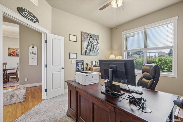 7258 Spanish Bay Dr, Windsor, CO 80550 - office space with ceiling fan and light wood finished floors