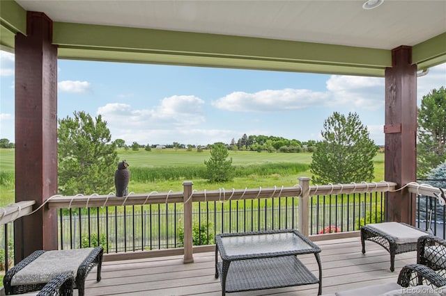7258 Spanish Bay Dr, Windsor, CO 80550 - wooden terrace with golf course view
