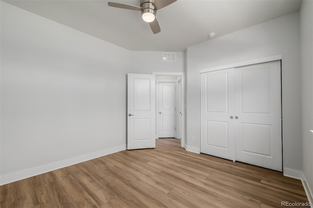 13736 Umatilla Ln, Broomfield, CO 80023 - unfurnished bedroom featuring light wood-style flooring, a closet, and ceiling fan