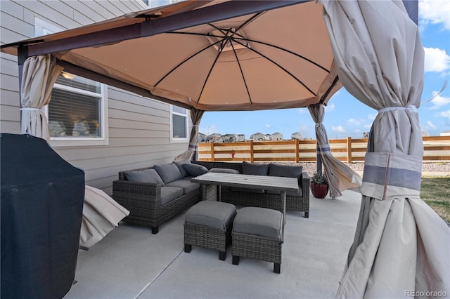 view of patio / terrace with a gazebo and an outdoor hangout area