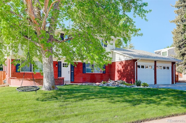 5332 W Roxbury Pl, Littleton, CO 80128 - view of front of house with brick siding, a garage, a front lawn, and driveway