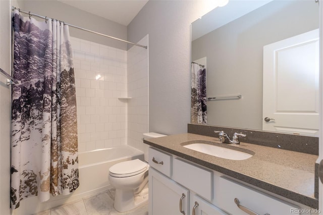 15443 W 65th Ave Unit B, Arvada, CO 80007 - bathroom featuring vanity, shower / bath combination with curtain, and marble look tiles