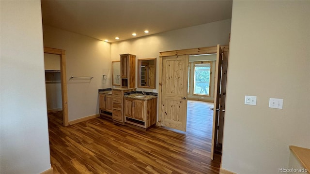 interior space with hardwood / wood-style flooring and vanity