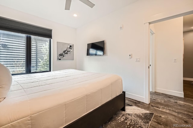 930 Blue River Pkwy Unit 812, Silverthorne, CO 80498 - bedroom featuring baseboards, ceiling fan, recessed lighting, and wood finished floors