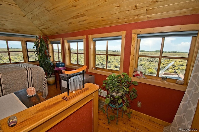 sunroom / solarium with lofted ceiling and wood ceiling