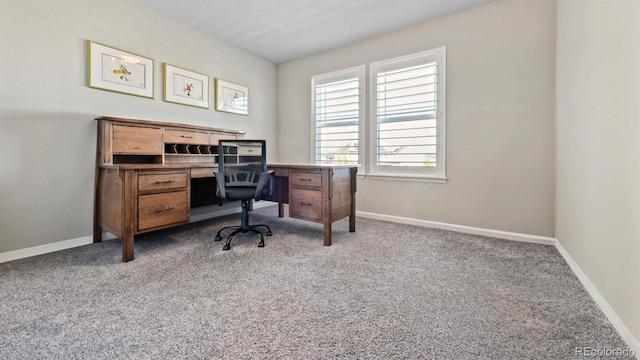 view of carpeted home office