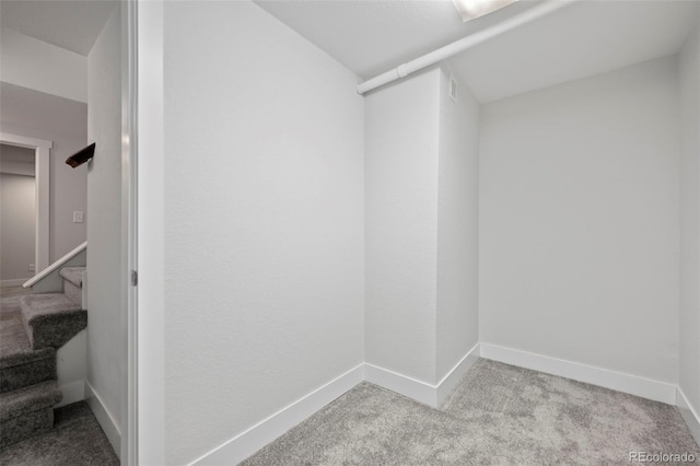 walk in closet featuring light carpet