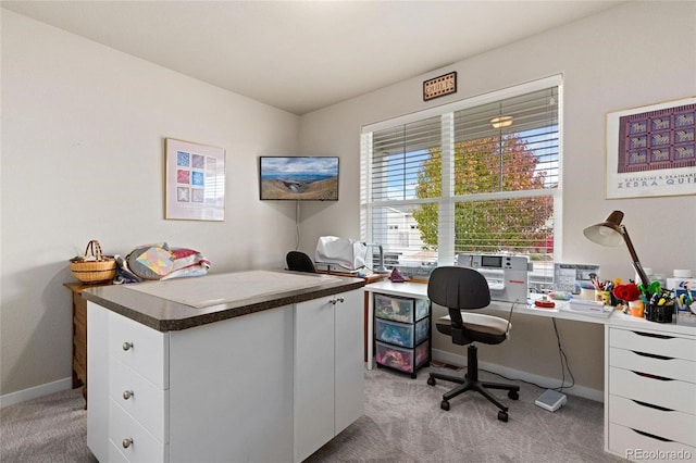 view of carpeted home office