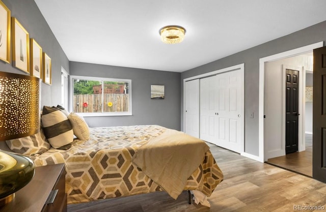 bedroom with a closet and hardwood / wood-style floors