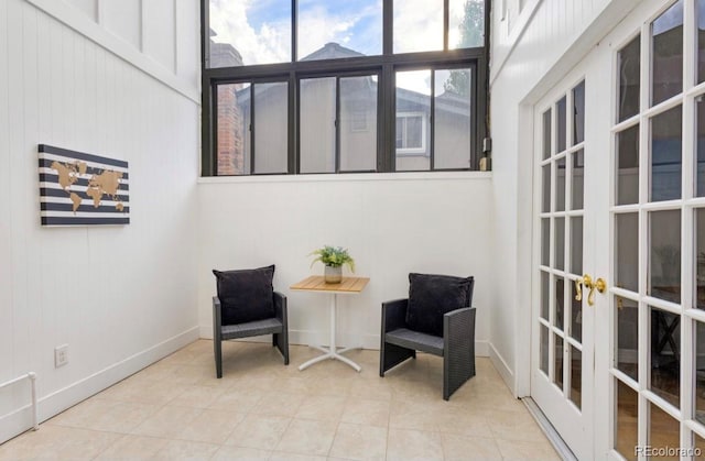 living area with french doors