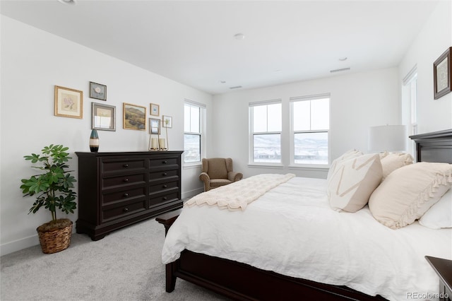 bedroom with light carpet