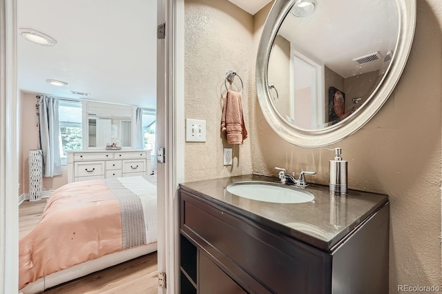 bathroom featuring hardwood / wood-style flooring and vanity