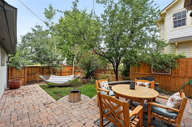 8276 E 28th Dr, Denver, CO 80238 - fenced backyard featuring a patio and outdoor dining area