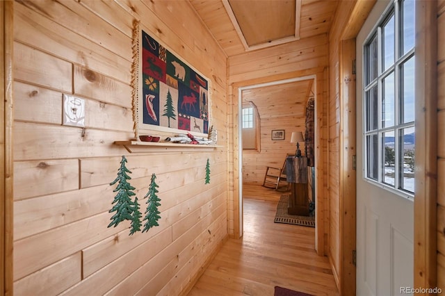 29 Howe Rd, Westcliffe, CO 81252 - hall with wood walls, light wood-style flooring, and wood ceiling