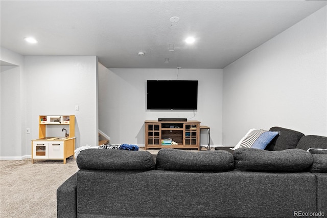 living room with carpet floors and recessed lighting