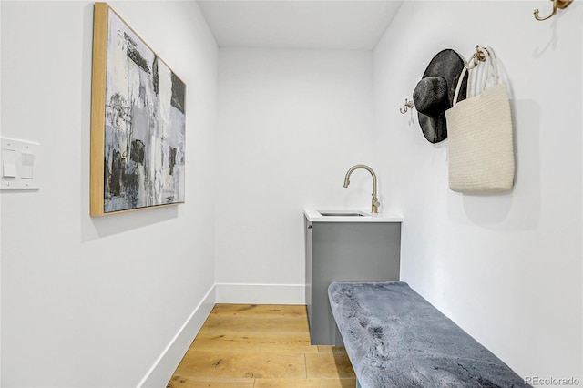 interior space featuring wood-type flooring and sink