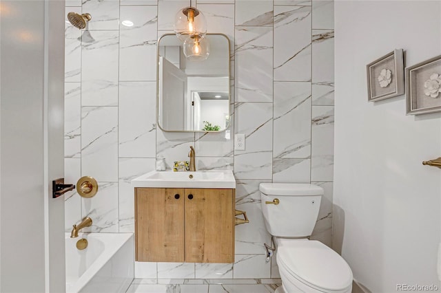 full bathroom featuring shower / bath combination, vanity, and toilet