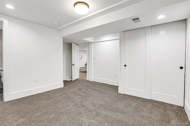 basement with carpet floors