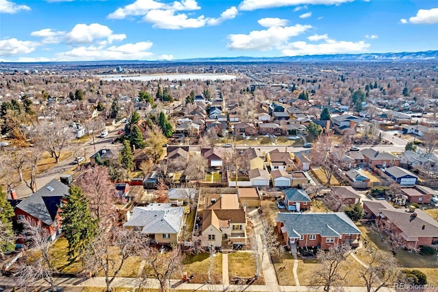 drone / aerial view with a mountain view and a residential view