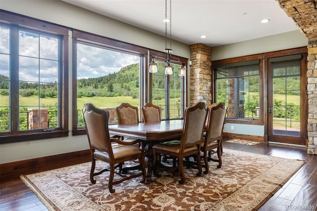 2480 Castle Butte Dr, Castle Rock, CO 80109 - dining area with recessed lighting, baseboards, and dark wood-type flooring