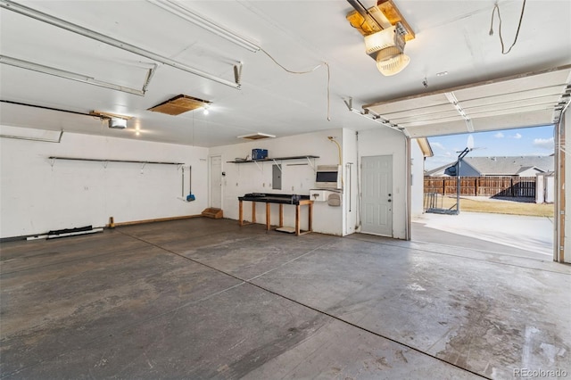 garage with a garage door opener