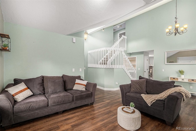 13118 Ash St, Thornton, CO 80241 - living area featuring stairway, wood finished floors, and a chandelier