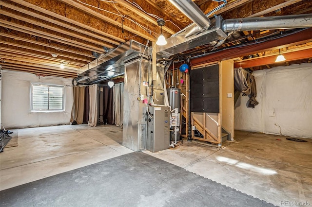 basement featuring gas water heater