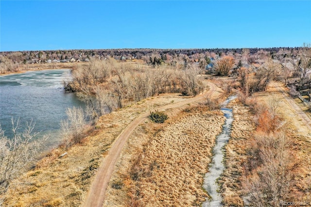 aerial view featuring a water view