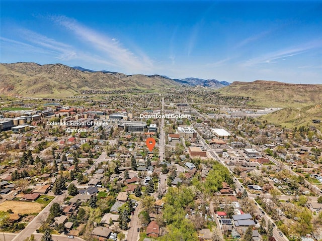 1914 Washington Ave, Golden, CO 80401 - aerial view of property's location with a mountain backdrop and nearby suburban area