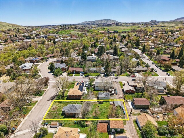 1914 Washington Ave, Golden, CO 80401 - aerial perspective of suburban area with a mountain backdrop and property parcel outlined