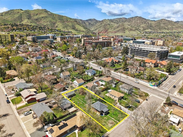 1914 Washington Ave, Golden, CO 80401 - aerial view of property and surrounding area with a mountain backdrop and property boundaries highlighted