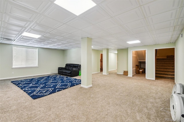 basement with carpet flooring