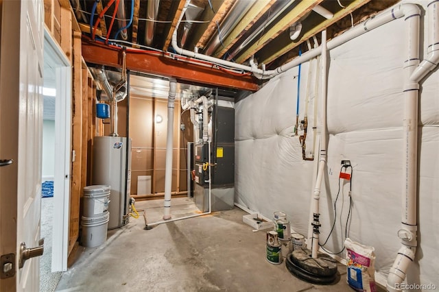 utility room with water heater and heating unit