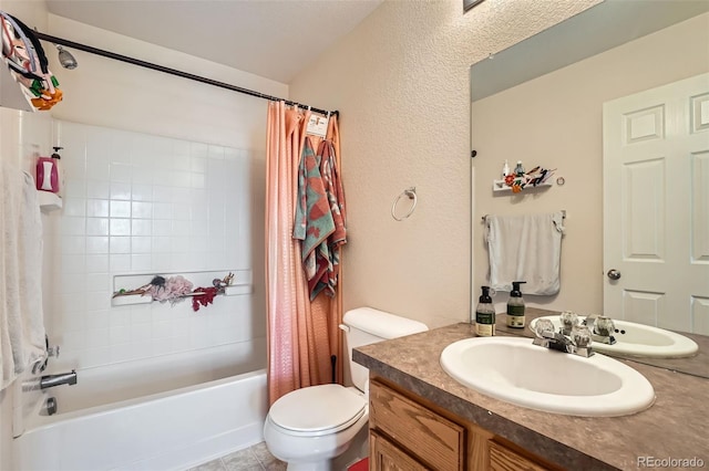 23882 E Alabama Dr, Aurora, CO 80018 - full bathroom featuring toilet, vanity, and shower / tub combo with curtain