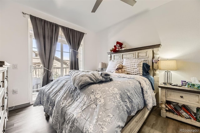 18657 Stroh Rd Unit 4103, Parker, CO 80134 - bedroom featuring wood finished floors, access to exterior, and a ceiling fan