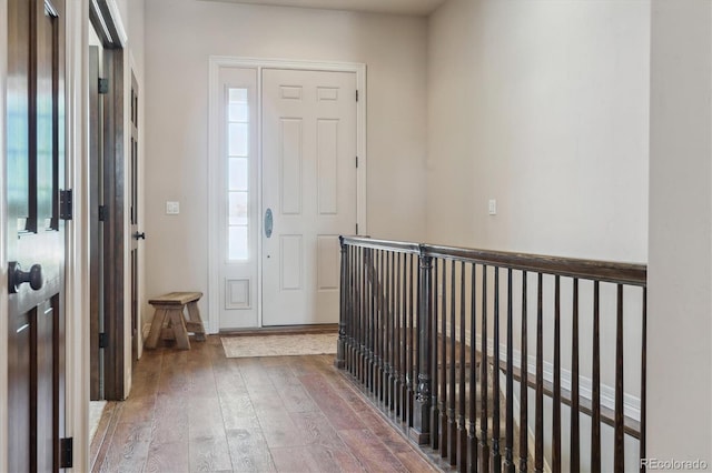 entryway featuring a healthy amount of sunlight and hardwood / wood-style floors