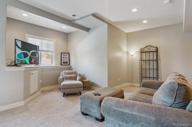 living room with light carpet