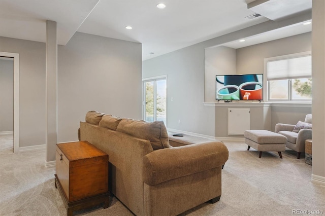 living room with light carpet