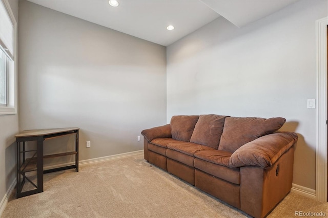 living room with light colored carpet