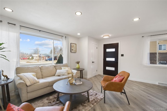 living room with hardwood / wood-style flooring