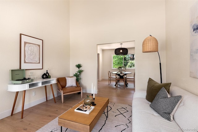 6097 S Jackson St, Centennial, CO 80121 - living area featuring wood finished floors and a towering ceiling