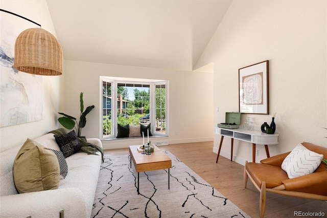 6097 S Jackson St, Centennial, CO 80121 - living room featuring wood finished floors and high vaulted ceiling