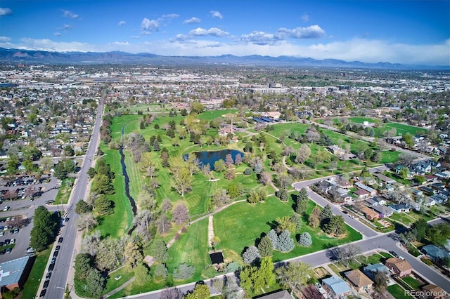 bird's eye view featuring a residential view and a water and mountain view